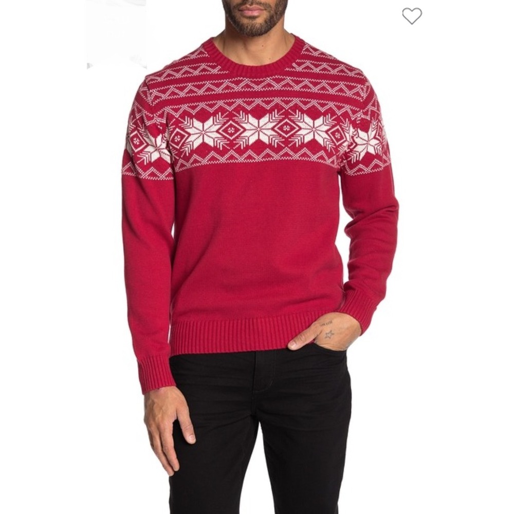 Weatherproof Vintage Sweater Mens Large Red Excellent Fair Isle Snowflake Cotton
